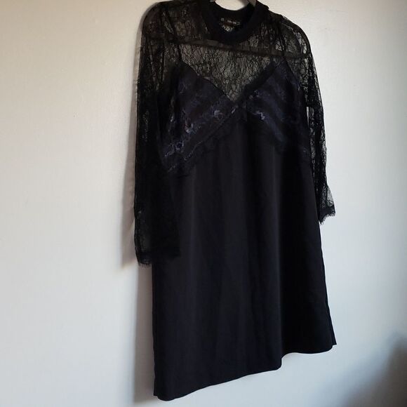 𝅺ZARA Lace Mini Dress black and navy size medium - Picture 1 of 9